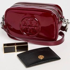 Tory Burch Bombe Burgundy Maroon Crossbody Patent leather Bag.